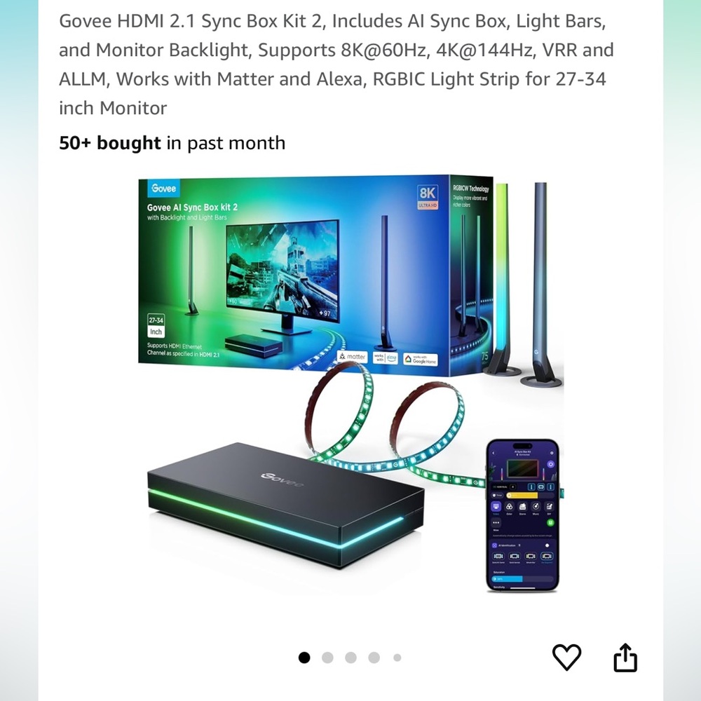 Govee HDMI 2.1 Sync Box Kit 2, Includes Al Sync Box, Light Bars & Backlight